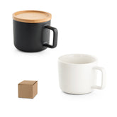 Design Tasse Keramik 220ml mit Deckel/Untersetzer aus Bambus