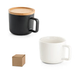 Design Tasse Keramik 220ml mit Deckel/Untersetzer aus Bambus