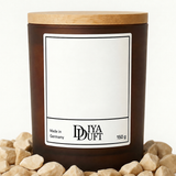 Personalisierte Kerze aus Sojawachs – „DEIN TEXT“ – Frosted Glas, Bambusdeckel