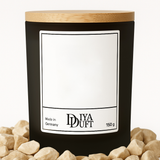 Personalisierte Kerze aus Sojawachs – „DEIN TEXT“ – Frosted Glas, Bambusdeckel