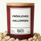 Halloween-Kerze „Fröhliches Halloween“, 150 ml, Dunkelrot – DiyaDuft