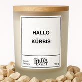 Halloween-Kerze „Hallo Kürbis“, 150 ml, Weiß – DiyaDuft