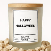 Halloween-Kerze „Happy Halloween“, 150 ml, Weiß – DiyaDuft