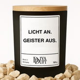 Halloween-Kerze „Licht an, Geister aus“, 150 ml, Schwarz – DiyaDuft