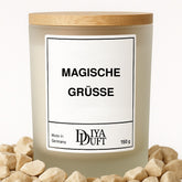 Halloween-Kerze „Magische Grüße“, 150 ml, Weiß – DiyaDuft