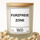 Kerze aus Sojawachs – „FURZFREIE ZONE“ – Frosted Glas & Bambusdeckel