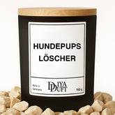 Kerze aus Sojawachs – „HUNDEPUPS LÖSCHER“ – Frosted Glas & Bambusdeckel