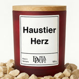 Kerze aus Sojawachs – „Haustier Herz“ – Frosted Glas & Bambusdeckel