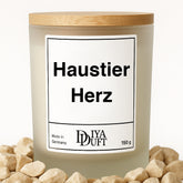 Kerze aus Sojawachs – „Haustier Herz“ – Frosted Glas & Bambusdeckel