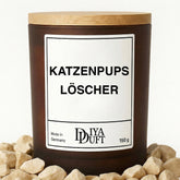 Kerze aus Sojawachs – „KATZENPUPS LÖSCHER“ – Frosted Glas & Bambusdeckel