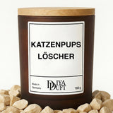 Kerze aus Sojawachs – „KATZENPUPS LÖSCHER“ – Frosted Glas & Bambusdeckel