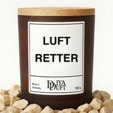 Kerze aus Sojawachs – „LUFT RETTER“ – Frosted Glas & Bambusdeckel