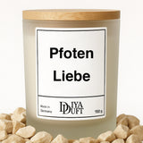 Kerze aus Sojawachs – „Pfoten Liebe“ – Frosted Glas & Bambusdeckel