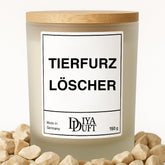 Kerze aus Sojawachs – „TIERFURZ LÖSCHER“ – Frosted Glas & Bambusdeckel