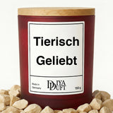 Kerze aus Sojawachs – „Tierisch Geliebt“ – Frosted Glas & Bambusdeckel