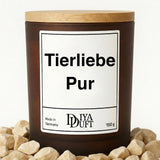 Kerze aus Sojawachs – „Tierliebe Pur“ – Frosted Glas & Bambusdeckel
