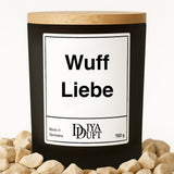 Kerze aus Sojawachs – „Wuff Liebe“ – Frosted Glas & Bambusdeckel