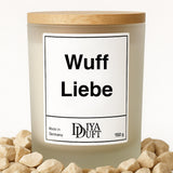 Kerze aus Sojawachs – „Wuff Liebe“ – Frosted Glas & Bambusdeckel