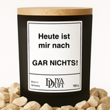 Kerze aus Sojawachs – „Heute ist mir nach gar nichts“ – Frosted Glas, Bambusdeckel