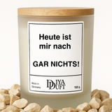 Kerze aus Sojawachs – „Heute ist mir nach gar nichts“ – Frosted Glas, Bambusdeckel