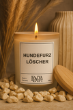 Kerze aus Sojawachs – „HUNDEFURZ-LÖSCHER“ – Frosted Glas, Bambusdeckel