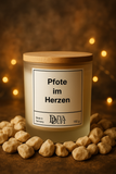 Kerze aus Sojawachs – „Pfote im Herzen“ – Frosted Glas, Bambusdeckel