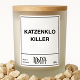 Kerze aus Sojawachs – „KATZENKLO KILLER“ – Frosted Glas, Bambusdeckel