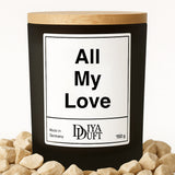 Kerze aus Sojawachs – „All My Love“ – Frosted Glas & Bambusdeckel
