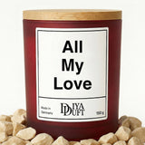 Kerze aus Sojawachs – „All My Love“ – Frosted Glas & Bambusdeckel