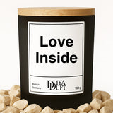 Kerze aus Sojawachs – „Love Inside“ – Frosted Glas & Bambusdeckel