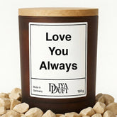 Kerze aus Sojawachs – „Love You Always“ – Frosted Glas & Bambusdeckel