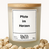 Kerze aus Sojawachs – „Pfote im Herzen“ – Frosted Glas, Bambusdeckel