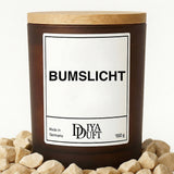 Kerze aus Sojawachs – „BUMSLICHT“ – Frosted Glas & Bambusdeckel