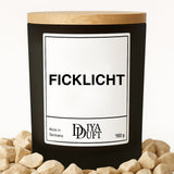 Kerze aus Sojawachs – „FICKLICHT“ – Frosted Glas & Bambusdeckel