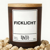 Kerze aus Sojawachs – „FICKLICHT“ – Frosted Glas & Bambusdeckel