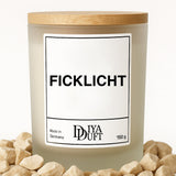 Kerze aus Sojawachs – „FICKLICHT“ – Frosted Glas & Bambusdeckel