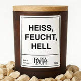 Kerze aus Sojawachs – „HEISS, FEUCHT, HELL“ – Frosted Glas & Bambusdeckel