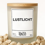 Kerze aus Sojawachs – „LUSTLICHT“ – Frosted Glas & Bambusdeckel
