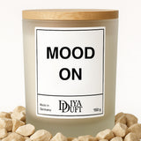 Kerze aus Sojawachs – „MOOD ON“ – Frosted Glas & Bambusdeckel