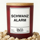 Kerze aus Sojawachs – „SCHWANZ ALARM“ – Frosted Glas & Bambusdeckel