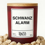 Kerze aus Sojawachs – „SCHWANZ ALARM“ – Frosted Glas & Bambusdeckel