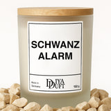 Kerze aus Sojawachs – „SCHWANZ ALARM“ – Frosted Glas & Bambusdeckel