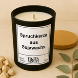 Personalisierte Kerze aus Sojawachs – „DEIN TEXT“ – Frosted Glas, Bambusdeckel