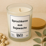 Personalisierte Kerze aus Sojawachs – „DEIN TEXT“ – Frosted Glas, Bambusdeckel