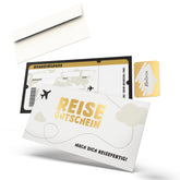 Reisegutschein im Boarding Pass Stil – Rubbelkarte mit Umschlag