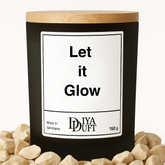 Kerze aus Sojawachs – „LET IT GLOW“ – Frosted Glas, Bambusdeckel