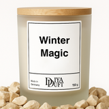 Kerze aus Sojawachs – „Winter Magic“ – Frosted Glas, Bambusdeckel