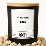 Kerze aus Sojawachs – „4.Advent“ – Frosted Glas, Bambusdeckel