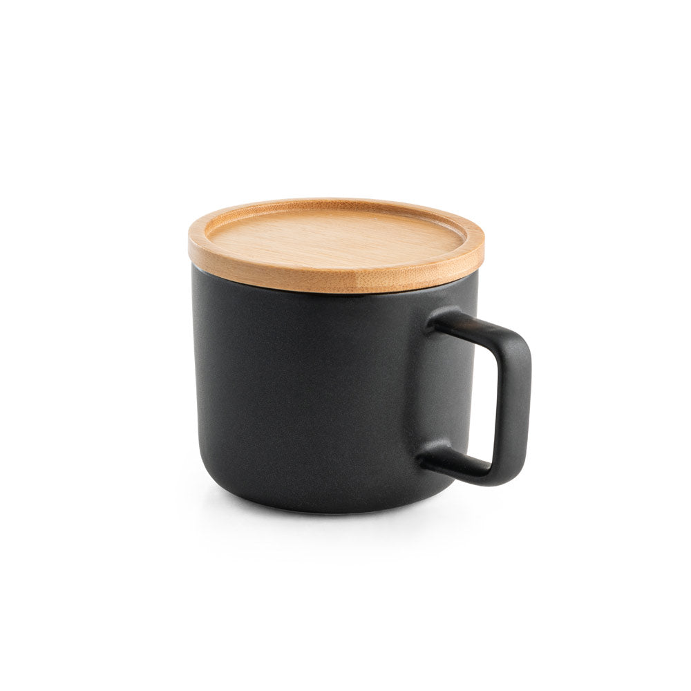 Design Tasse Keramik 220ml mit Deckel/Untersetzer aus Bambus