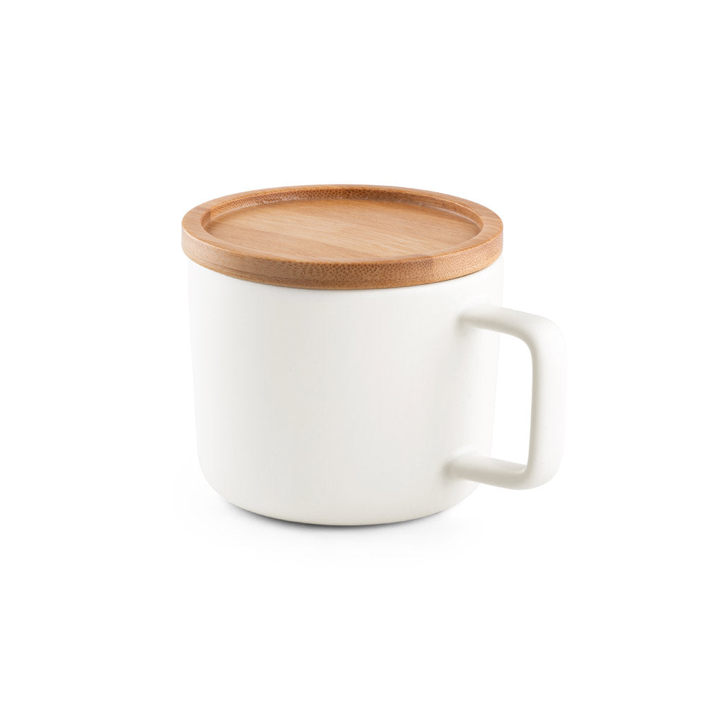 Design Tasse Keramik 220ml mit Deckel/Untersetzer aus Bambus